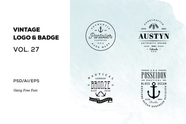 欧美复古设计风格品牌大洋岛精选LOGO商标模板v27 Vintage Logo & Badge Vol. 27