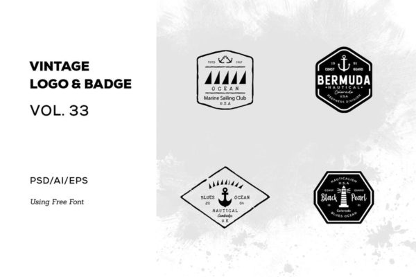 欧美复古设计风格品牌大洋岛精选LOGO商标模板v33 Vintage Logo & Badge Vol. 33
