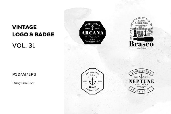 欧美复古设计风格品牌大洋岛精选LOGO商标模板v31 Vintage Logo & Badge Vol. 31