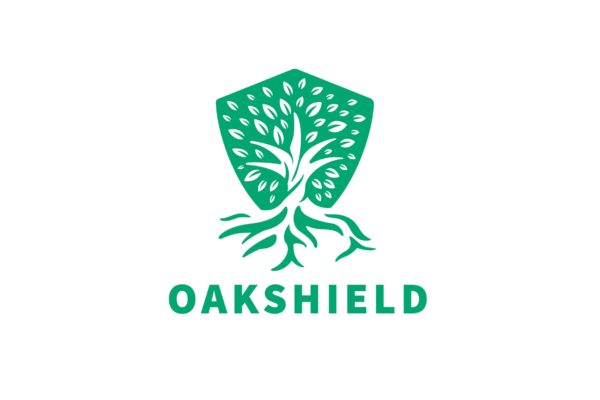 负空间设计风格橡木盾几何图形Logo设计大洋岛精选模板 Oak Shield Negative Space Logo