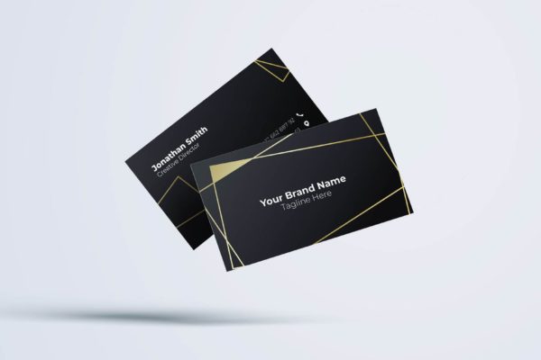几何图形酷黑背景企业大洋岛精选名片模板v7 Business Card Template.v7