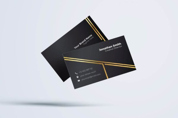 镶金线条酷黑背景企业大洋岛精选名片模板v8 Business Card Template.v8