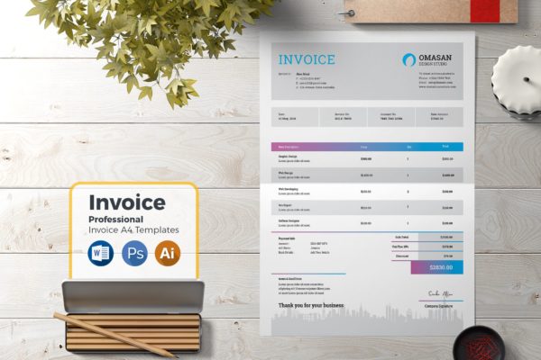 企业发票票据报价单设计模板v04 Invoice Template 04缩略图 企业发票票据报价单设计模板v04 Invoice Template 04