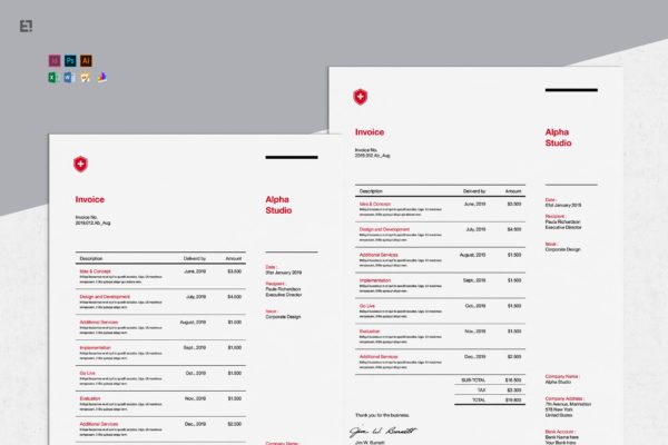A4尺寸规格专业发票/票据设计模板 Invoice Pro