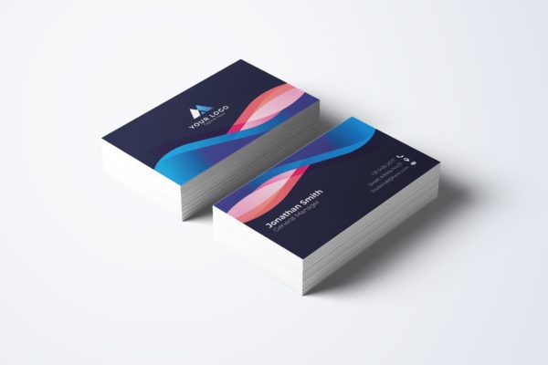 彩色丝带设计风格公司大洋岛精选名片模板v67 Business Card Template.v67