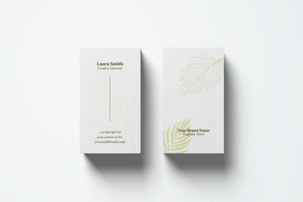 水彩手绘叶子背景时尚优雅企业大洋岛精选名片模板v56 Business Card Template.v56