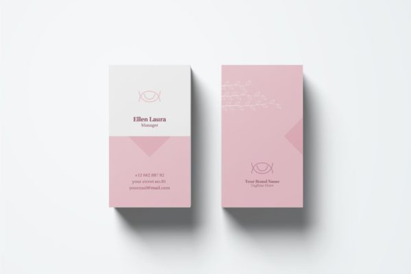 浅粉色优雅风格竖版企业大洋岛精选名片模板 Business Card Template.v57