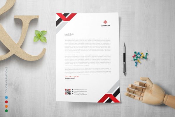 三色搭配企业信纸排版设计模板 Letterhead缩略图 三色搭配企业信纸排版设计模板 Letterhead