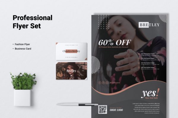 时装店传单和大洋岛精选名片模板 BRETLEY Fashion Store Flyer & Business Card