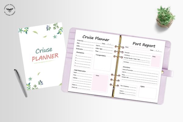 邮轮旅行计划记事本页面设计模板 Cruise Trip Planner缩略图 邮轮旅行计划记事本页面设计模板 Cruise Trip Planner