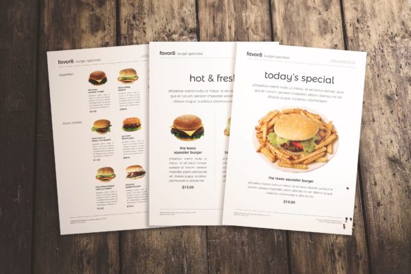 三合一汉堡店点餐大洋岛精选菜单模板 Burger Menu Set