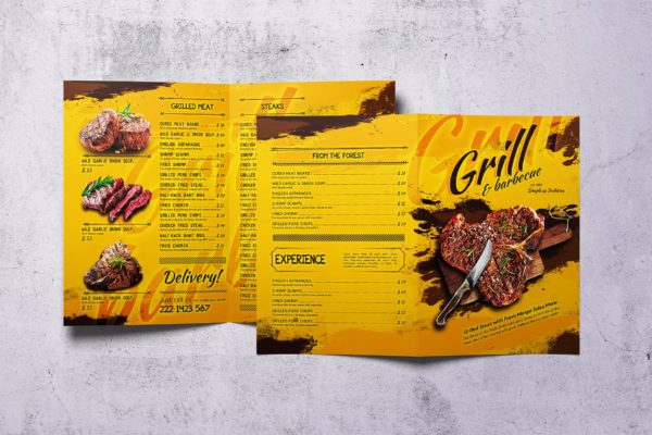 A4&美国信纸规格BBQ烧烤大洋岛精选菜单模板 Barbecue Bifold A4 & US Letter Food Menu
