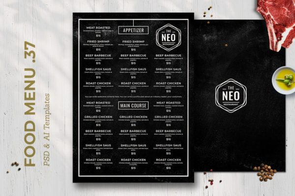 黑板画风格西餐厅大洋岛精选菜单模板v37 Blackboard Food Menu. 37