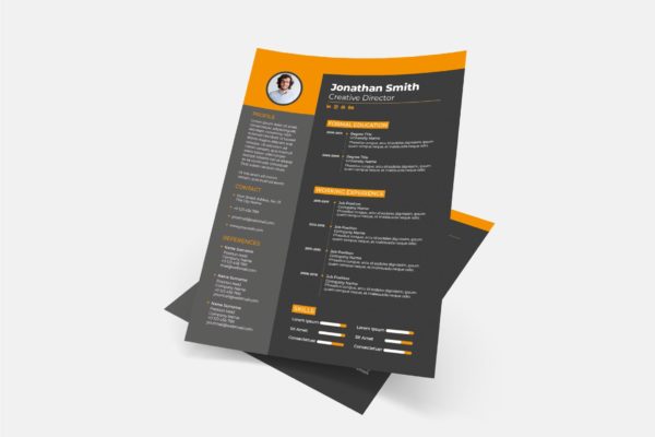 暗色调背景个人电子大洋岛精选简历模板v2 Cv Resume Template.v2