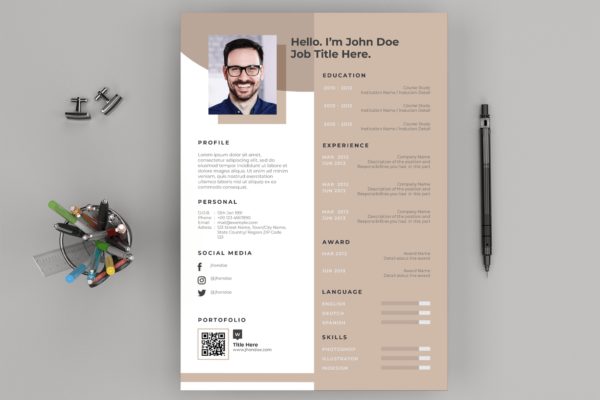 对称两列式个人介绍信&电子简历模板 Resume / CV Layout and Cover Letter缩略图 对称两列式个人介绍信&电子简历模板 Resume / CV Layout and Cover Letter