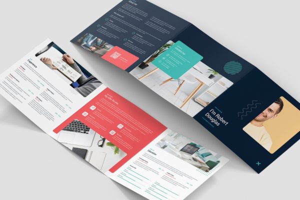 方形三折页个人彩色大洋岛精选简历模板 Brochure – Resume Tri-Fold Square