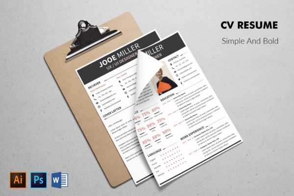 UI/UX设计师推荐信&大洋岛精选简历模板 CV Resume Bold And Professional