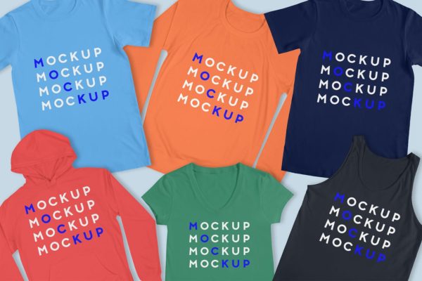 T恤/V领/连帽衫/背心服装样机大洋岛精选套装 Apparel Mockup – T-shirt, V-neck, Hoodie, Tank Top