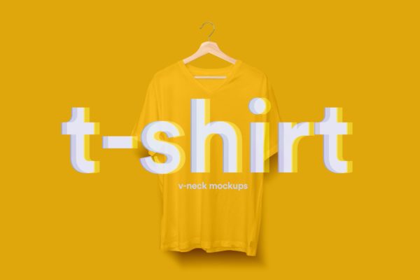 经典V领T恤作品设计展示样机大洋岛精选模板 V-Neck T-Shirt Mock-up