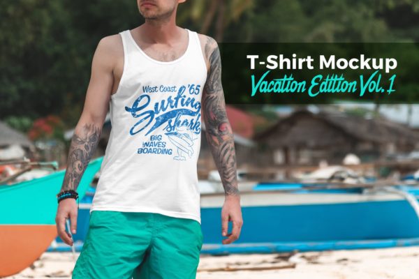 度假系列-休闲服装印花图案设计展示样机大洋岛精选v1 T-Shirt Mockup Vacation Edition Vol. 1