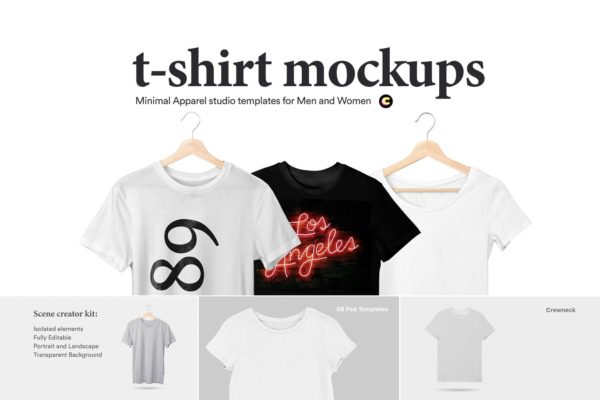 经典晾挂式T恤设计效果图样机大洋岛精选模板集 T-Shirt Mock-Up Set