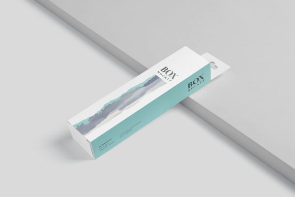 超薄矩形长条包装盒外观设计效果图大洋岛精选 Box Mockup PSDs – High Slim Rectangle Size Hanger