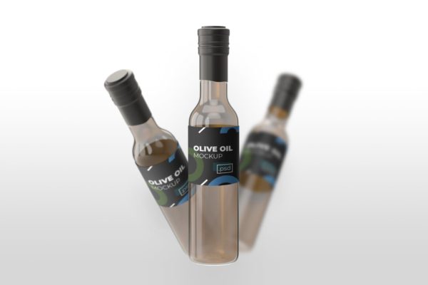 橄榄油透明玻璃瓶外观设计大洋岛精选 Realistic Olive Oil Bottle – Mockups