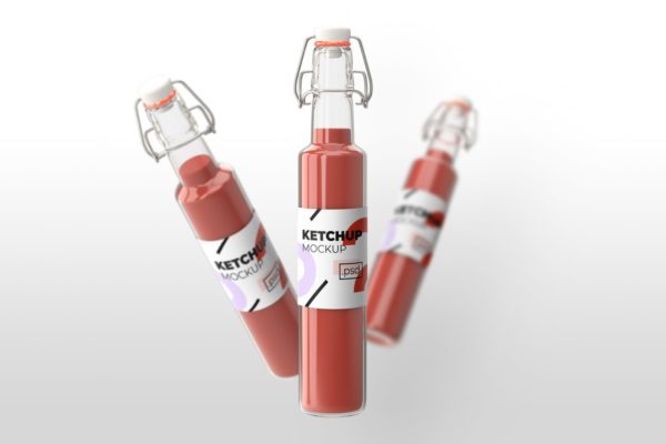 番茄酱玻璃瓶大洋岛精选模板 Realistic Ketchup Glass Bottle – Mockups