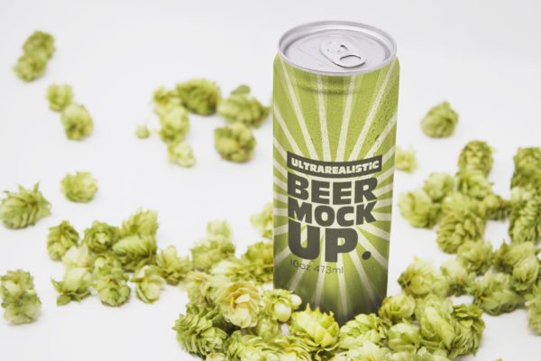 16盎司啤酒易拉罐外观设计透视图大洋岛精选 Perspective 16oz Beer Can Mockup