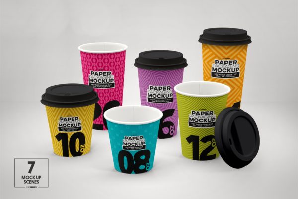 热饮一次性纸杯外观设计大洋岛精选 Paper Hot Drink Cups Packaging Mockup