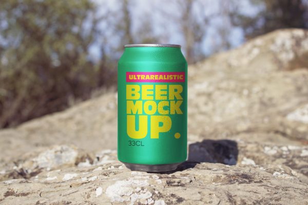 啤酒易拉罐前视图大洋岛精选模板 Front Beer Can Mockup