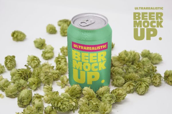 啤酒易拉罐罐头外观设计透视图大洋岛精选 Perspective Hop Beer Can Mockup