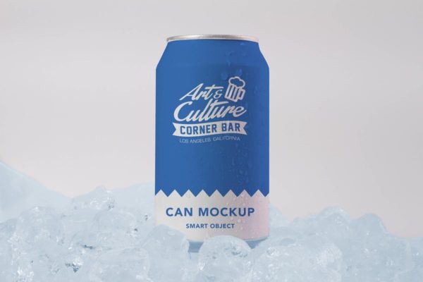 冰块背景碳酸饮料易拉罐外观设计图大洋岛精选 Ice Can Mock Up