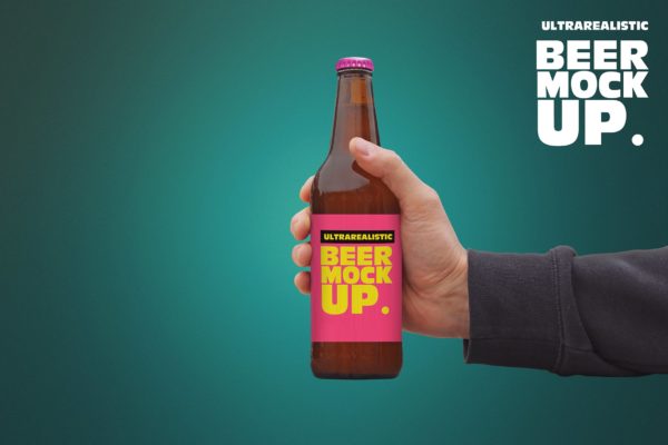 手拿50cl啤酒瓶玻璃瓶样机设计大洋岛精选 Clean Hand 50cl Beer Mockup