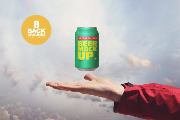 易拉罐装啤酒瓶碳酸饮料瓶外观设计大洋岛精选 Heavenly Beer Can Mockup