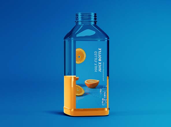 半罐透明塑料果汁瓶外观设计展示大洋岛精选 Half-filled Juice Bottle Mockup