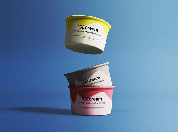 冰淇淋杯外观设计叠放悬浮视图大洋岛精选 Ice Cream Cups Mockup