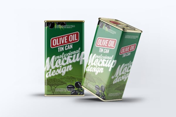 橄榄油罐头包装外观设计效果图大洋岛精选模板 Tin Can Olive Oil Mock-Up