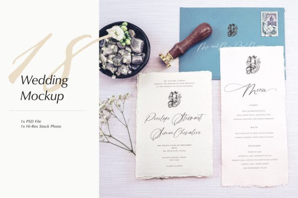 婚礼照片婚礼邀请函优雅风格设计样机大洋岛精选模板v18 Wedding Photo Mockup 18