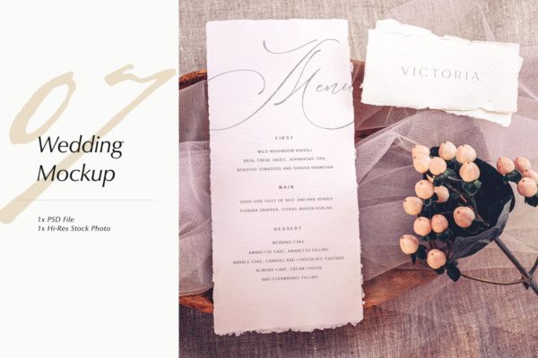 婚礼照片婚礼邀请函优雅风格设计样机大洋岛精选模板v07 Wedding Photo Mockup 07