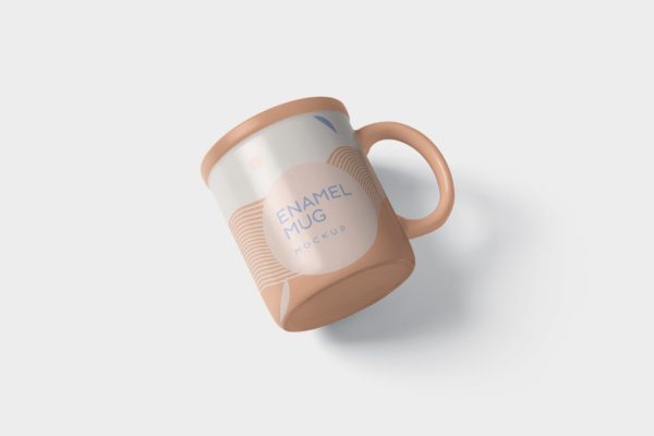 带把手圆形搪瓷杯马克杯图案设计大洋岛精选 Round Enamel Mug Mockup With Handle