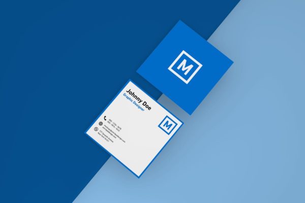 方形企业名片设计俯视图大洋岛精选模板 Square Business Card Mockup – Top View