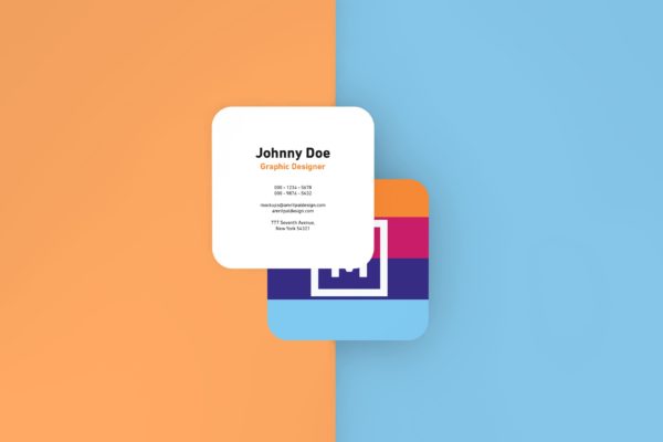 圆角正方形名片设计交叉叠放大洋岛精选 Round Edges Square Business Card Mockups