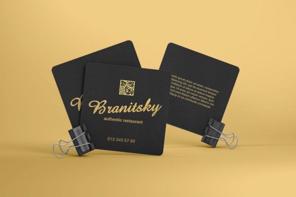 圆角方形名片设计图大洋岛精选 Square Business Card With Rounded Corners Mockups