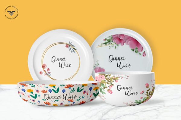 晚餐碗碟印花图案设计大洋岛精选 Dinner Set Mockup Template