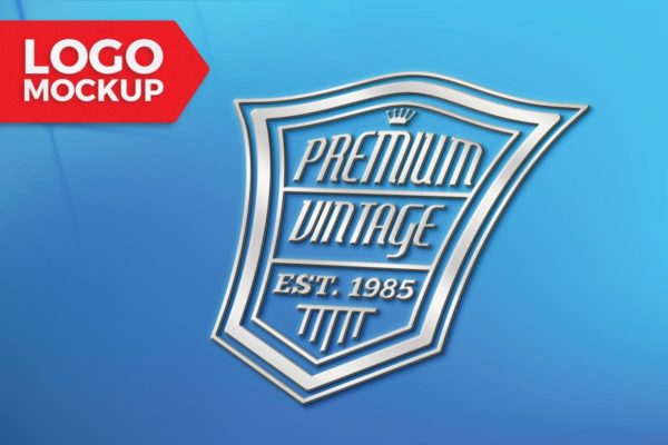 蓝色背景商标Logo设计印刷效果图大洋岛精选 Blue Logo Mock-Up