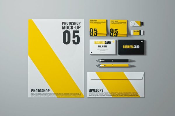品牌VI设计常用办公用品展示大洋岛精选模板v1 Stationery Mock-Up Template