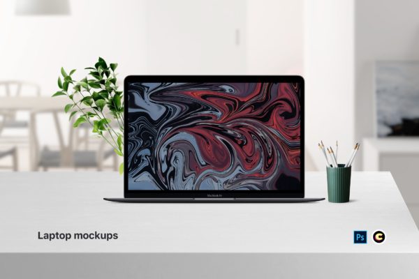 简约风办公场景笔记本电脑屏幕演示大洋岛精选样机 Laptop Mockups