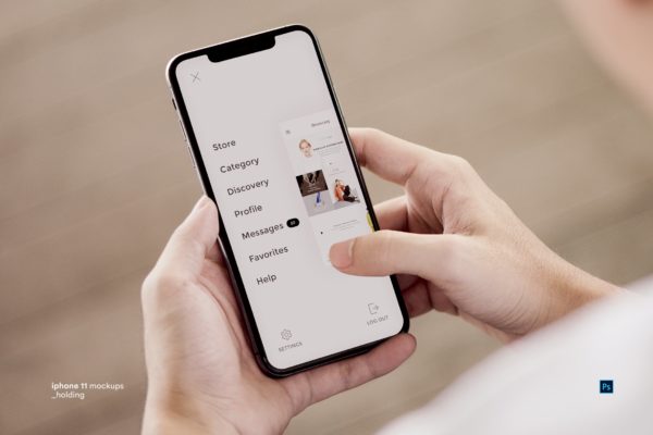 手持iPhone 11手机屏幕演示大洋岛精选样机模板 iPhone 11 Mockups
