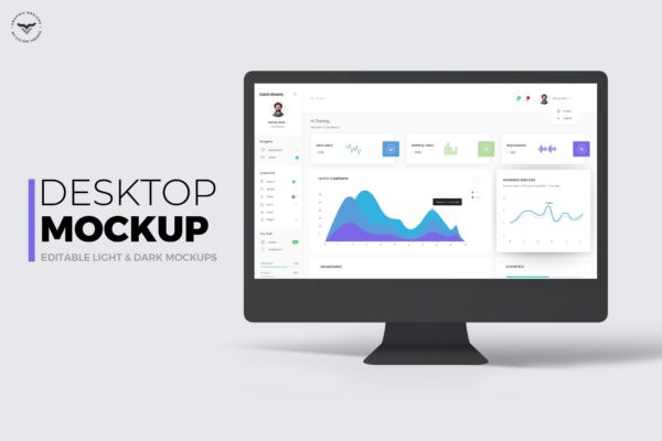 酷黑一体机电脑Web设计屏幕演示大洋岛精选样机 Desktop Mockups